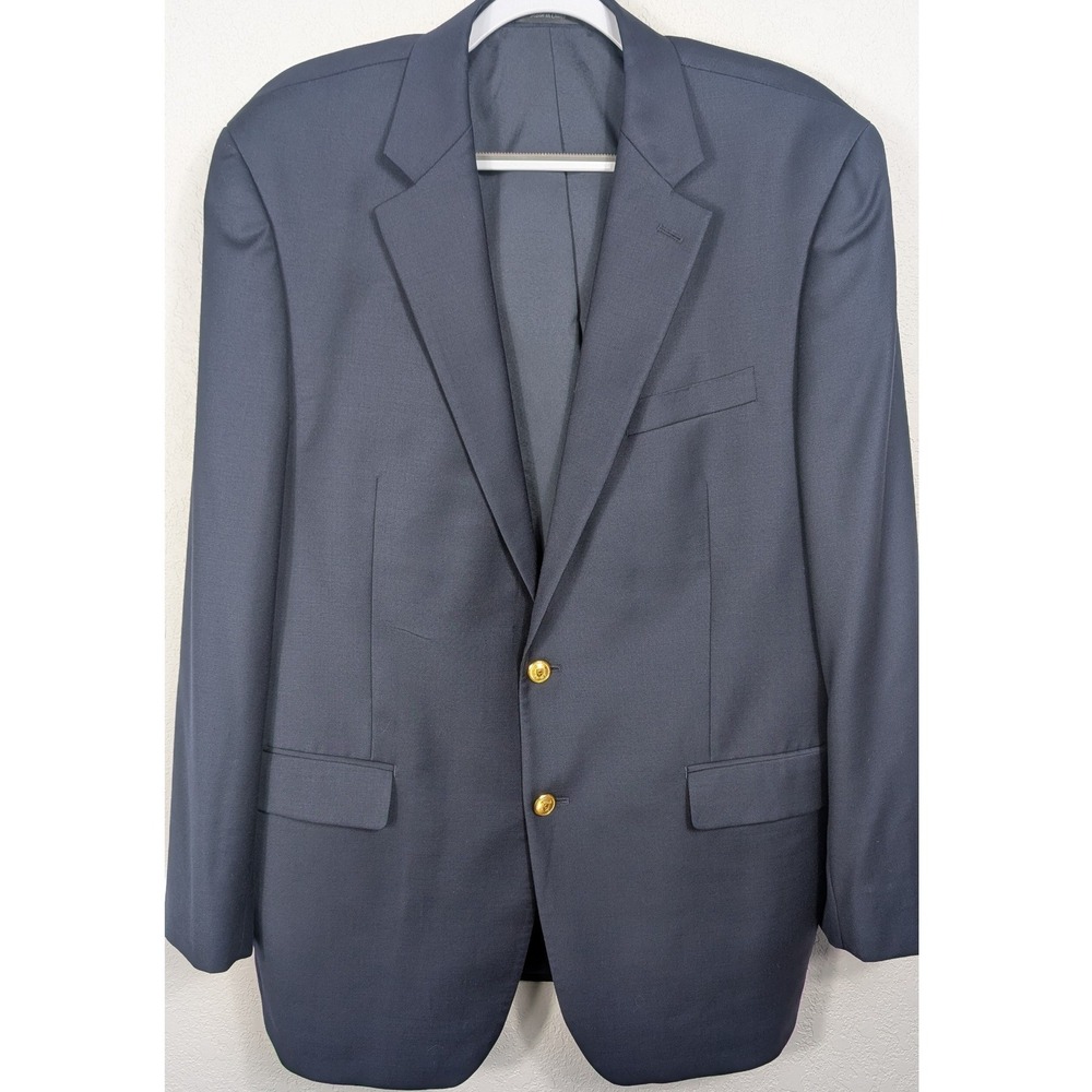 Lauren Ralph Lauren Blazer 43L Navy‎ Blue Gold Crested Buttons Wool Sport Coat